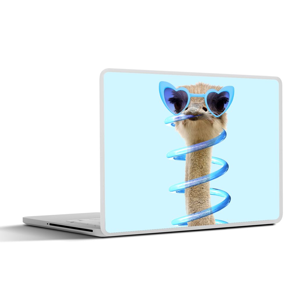 MuchoWow Laptop Aufkleber Sticker Cover Strauß - Sonnenbrille - Blau - Tiere 25x18 cm - Laptop-Deko