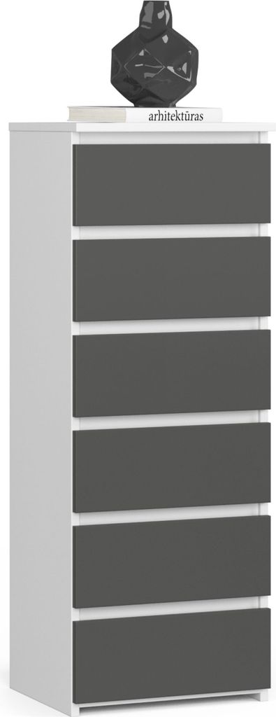 Kommode AKORD CL6 Weiß 40 cm 6 Schubladen Front Graphitgrau Produktbild 