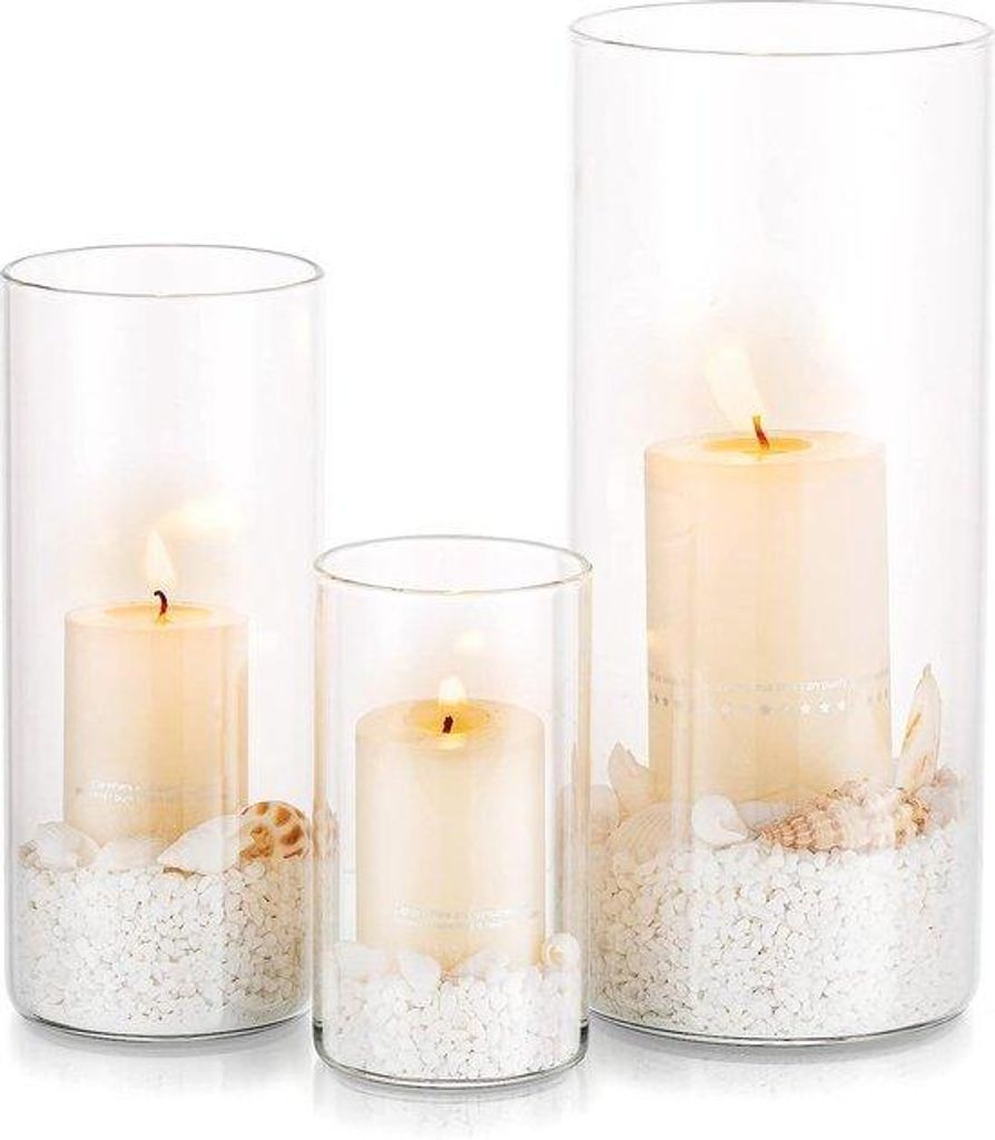 Moderne Glasvasen Set für Teelichter und Pampasgras Dekoration