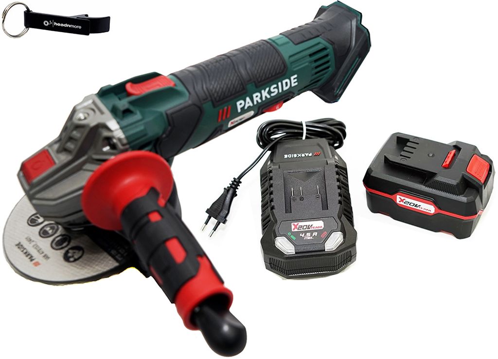 HEADNMORE Bundle - PARKSIDE 20V Akku Winkelschleifer PWSA 20 im Transportkoffer + HEADNMORE Schlüsselanhänger (inkl. 1x 4Ah Akku)
