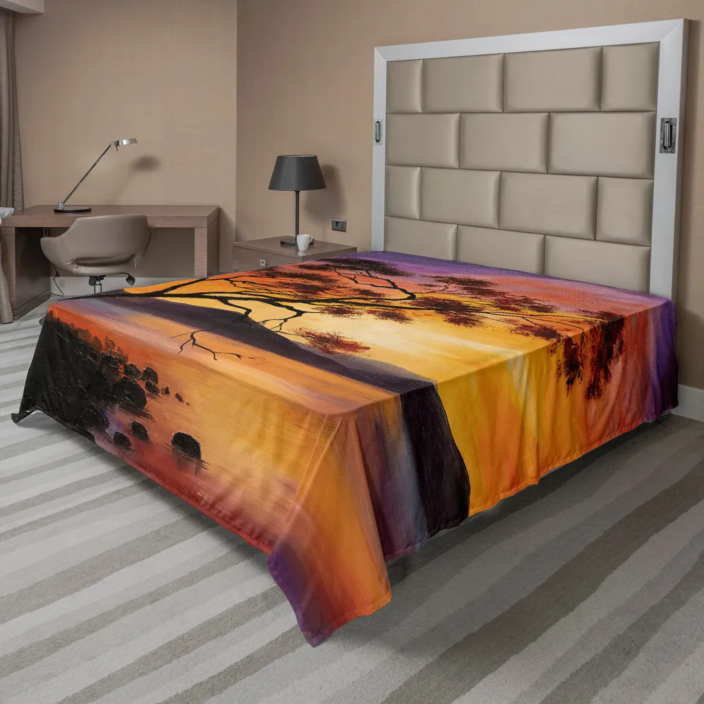 Drap plat pour lit décoratif ambiance Montagne et Rivière 244x205cm