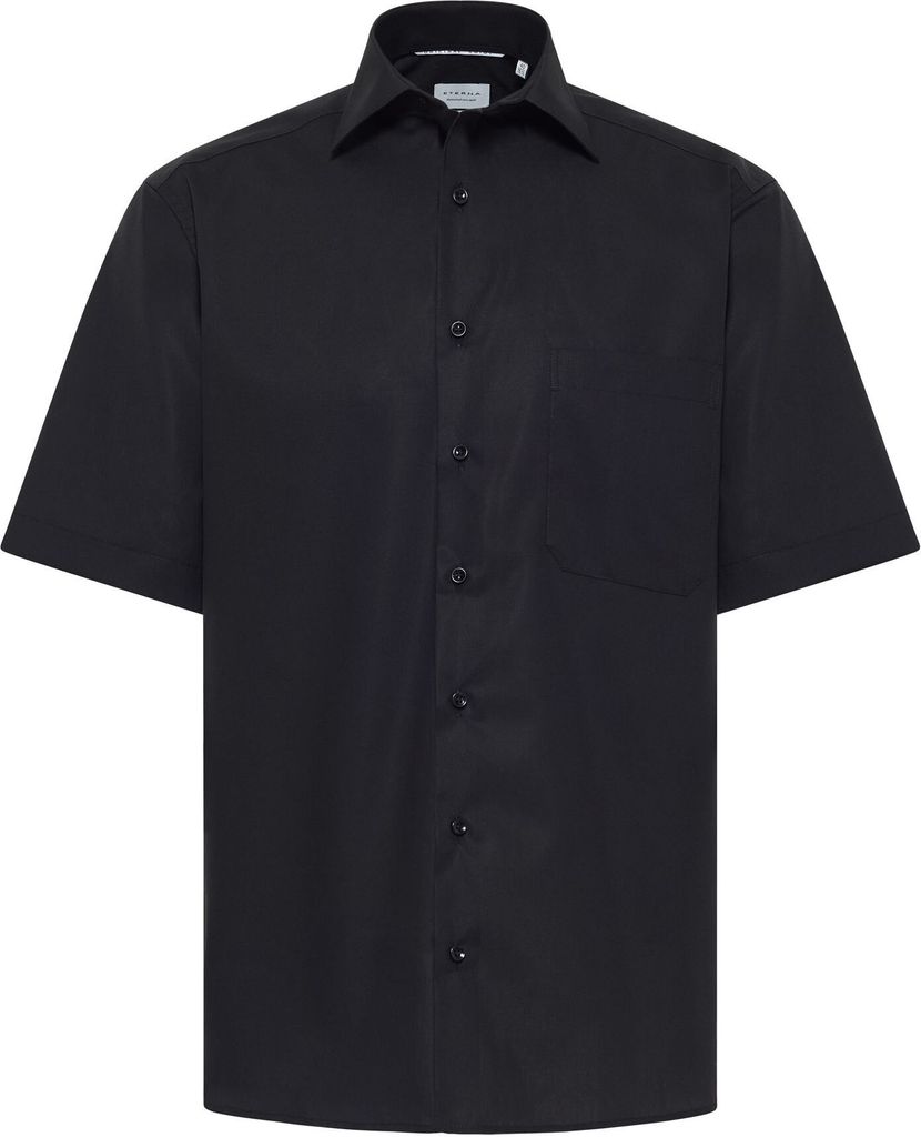 Eterna Herrenhemd Halbarm schwarz Comfort Fit bügelfrei mit Gala-Kent-Kragen aus Popeline-Baumwolle