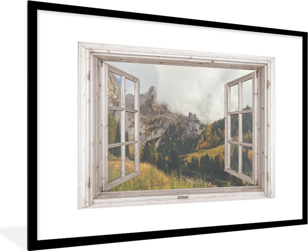 MuchoWow Gerahmtes Poster Aussicht - Wald - Herbst 90x60 cm - Poster mit Schwarzem Bilderrahmen Wandposter Rahmen Foto Bilder - Wanddekoration - ...