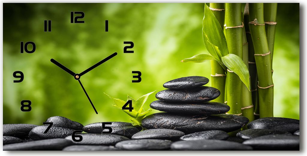 Wanduhr aus Glas – 60x30 cm - Glasbild - Glasuhr - Gehärtetes Glas - schwarze-zeiger - Zen Steine
