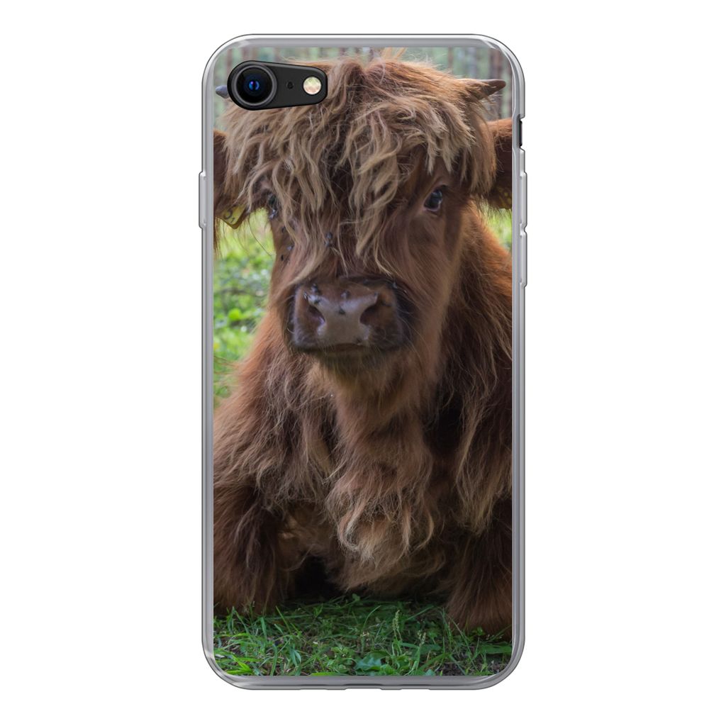 MuchoWow Handyhülle Schutzhülle Hülle für iPhone SE 2020 Schottischer Highlander - Kröte - Tiere Silikon Softcase Handy Hülle - Kartenbesitzer