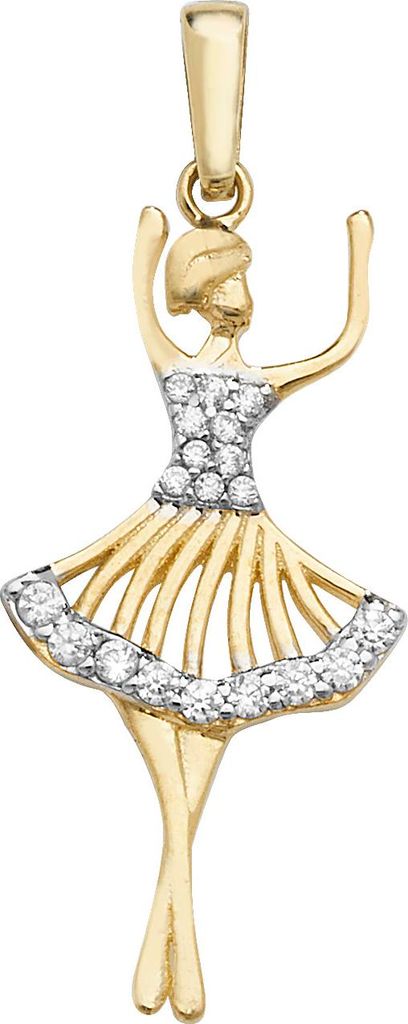 Wunderschöner 9 Karat (375) Gold Damen - Anhänger mit Zirkonia - 36mm*14mm; TRS23674