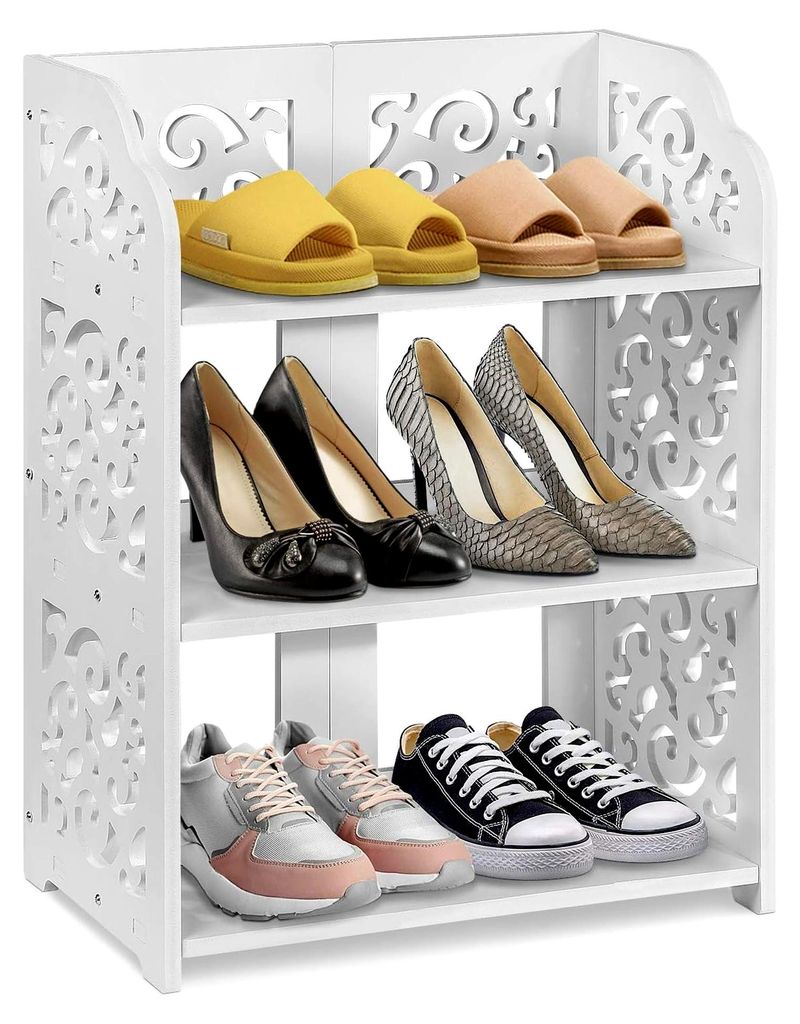 Schuhregal 40 cm Breite, Weißes Standregal, Schmal und Hoch, 3 Etagen, Aufbewahrungseinheit für Badezimmer, Organizer für Schlafzimmer, Flur und...