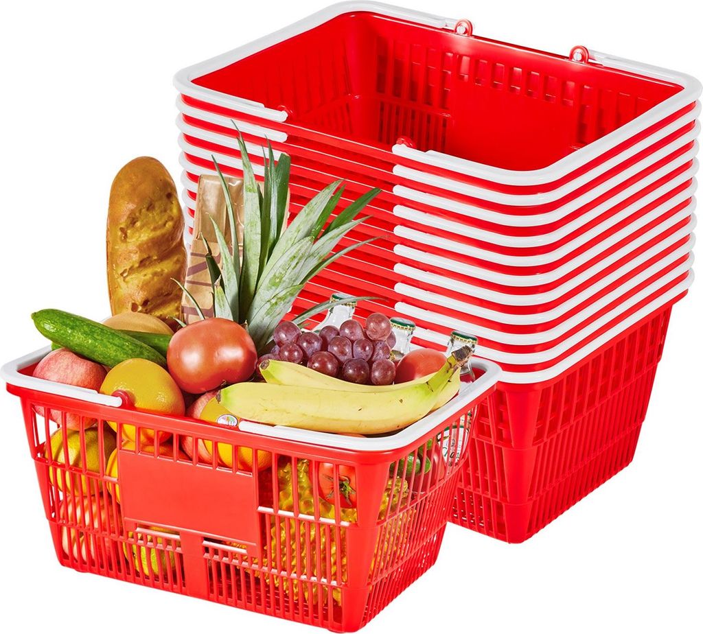 Einkaufskorb - Supermarktkorb 21 L 12er Set - PE-Kunststoff - Mit Tragegriffen - Belastbar bis 9,07 kg - Stapelbar - Für Einzelhandel & Haushalt -...