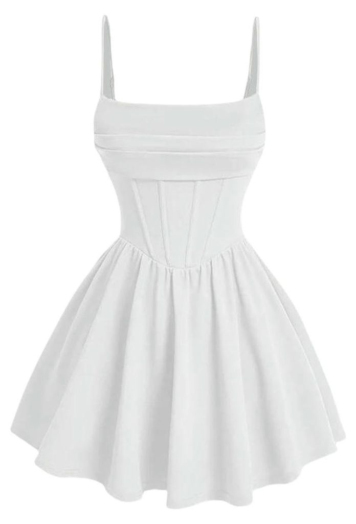 Vestido Damesruche, tirantes finos, color blanco Imagen del producto 