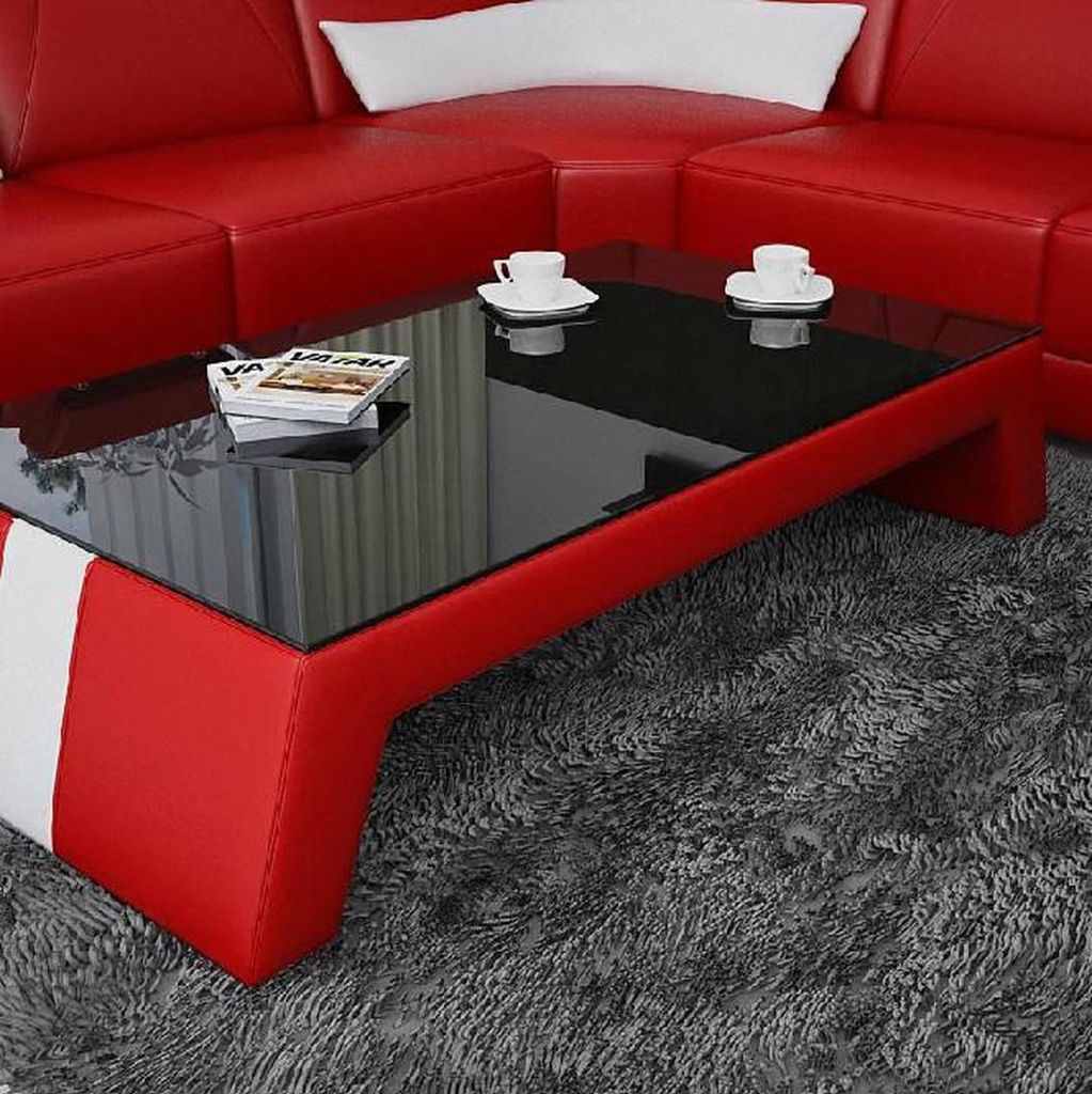 Moderner Wohnzimmer Couchtisch Tisch Beistell Glas Polster Leder Tische Design