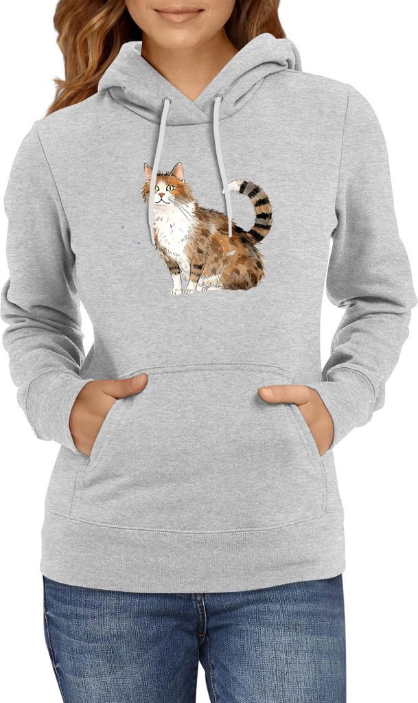Damen Kapuzenpullover Funny Cats Breeds Aegean Cat 008, Lady M / Grau