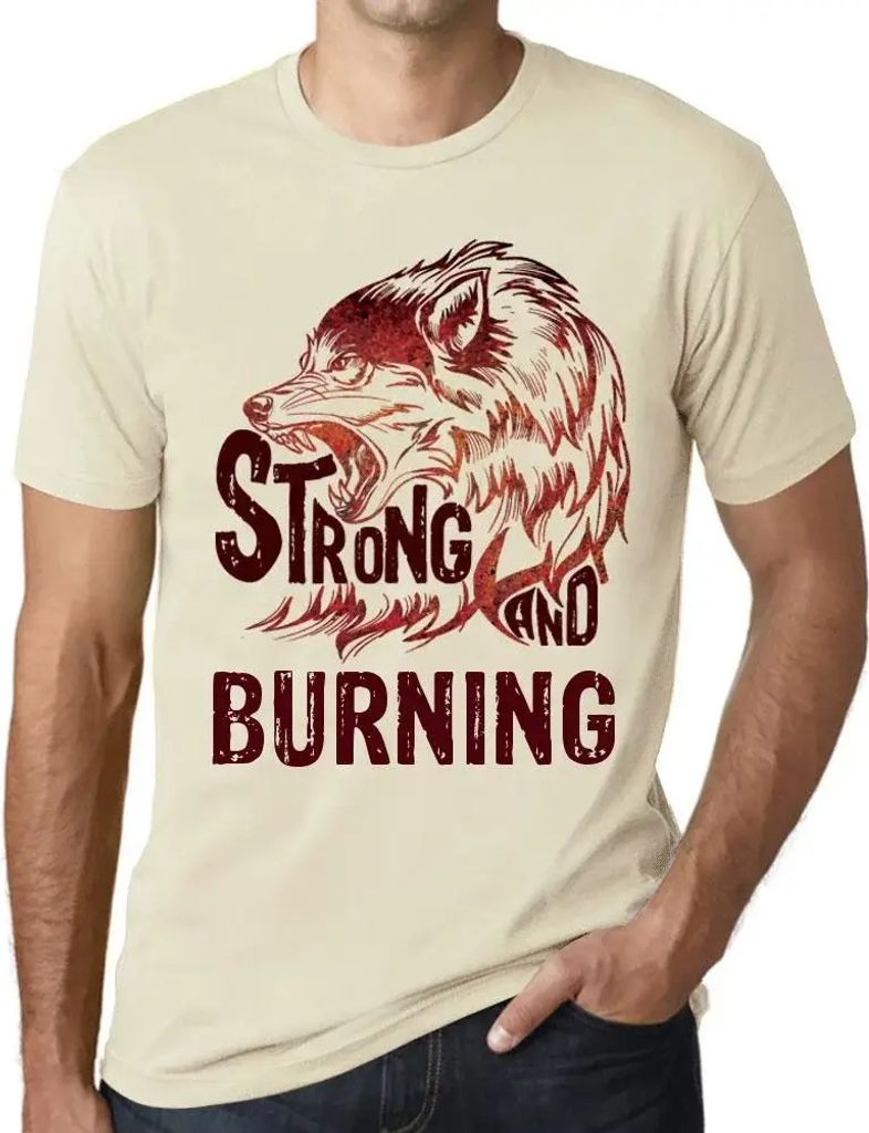 Herren Grafik T-Shirt Starker Wolf und brennend – Strong Wolf And Burning – Öko-Verantwortlich Vintage Jahrgang Kurzarm Lustige Druck Geburtstag