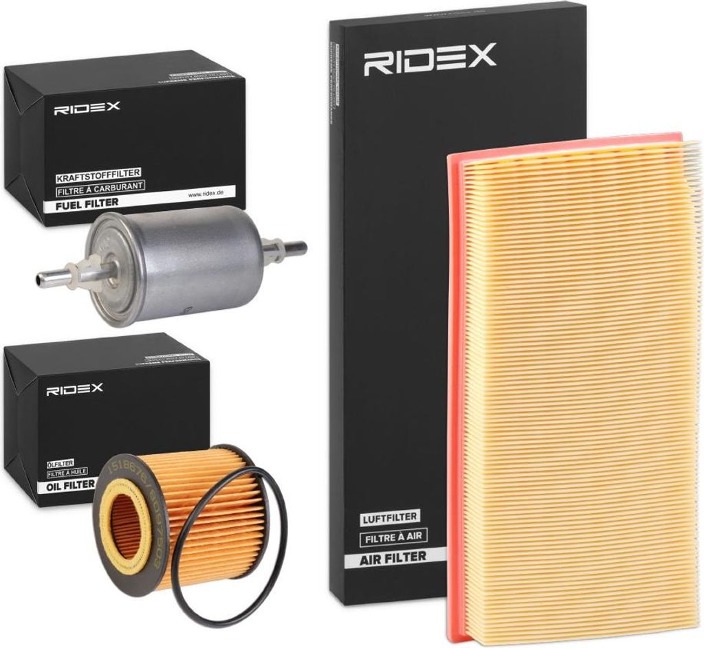 RIDEX Filterset Inspektionspaket Filtersatz für VW POLO (9N) Polo Schrägheck (6R1, 6C1) für FORD Fiesta Mk5 Schrägheck (JH1, JD1, JH3, JD3) fü...