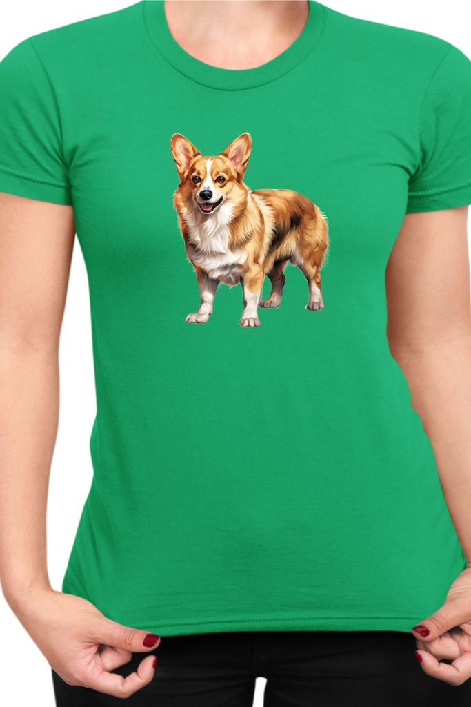 Damen T-Shirt Dogs Breeds Pembroke Welsh Corgi Dog Breed 005, Lady L / Grün