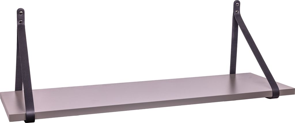 ABRATO Wandregal Kobalt Grau 100x25x1,8 cm Schweberegal mit Ledergurten Aufhängung Schwarz