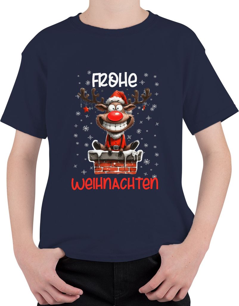 Frohe Weihnachten lustiger Elch Reh Rentier - Weihnachten Xmas Christmas Uni Kinder T-Shirt, Navy, 116