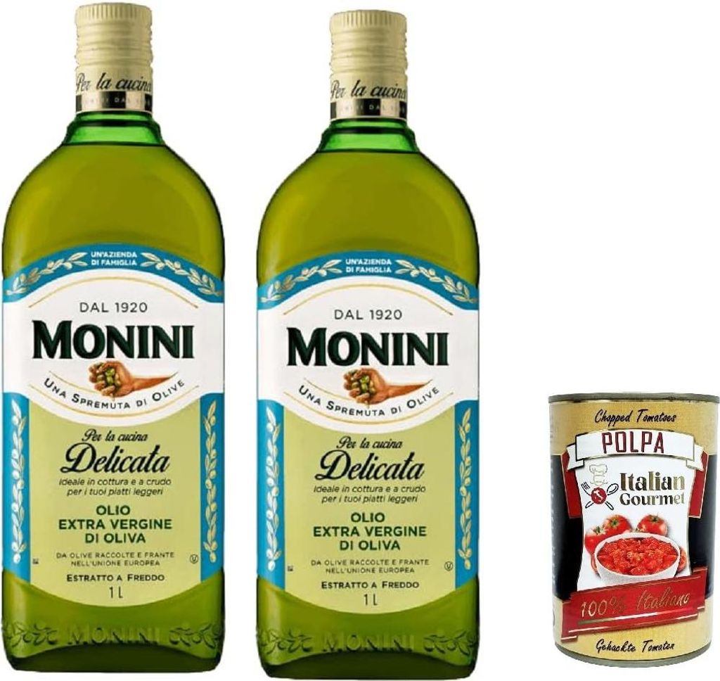 Monini Delicata Natives Olivenöl Extra 2×1 L – mild & ausgewogen, kalt extrahiert, 100% italienische Oliven – perfekt für Salate, Kochen & M...