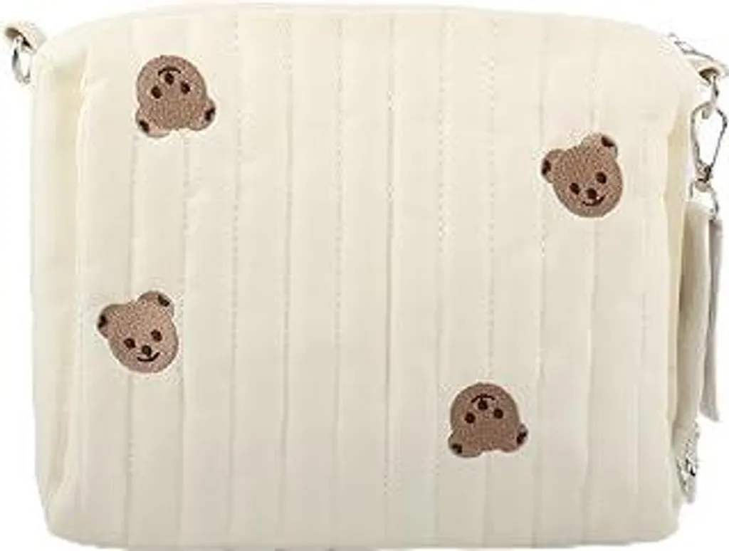 Borsa Fasciatoio Viaggio Mamma-Bambino | Ricamo Orsetto Bianco