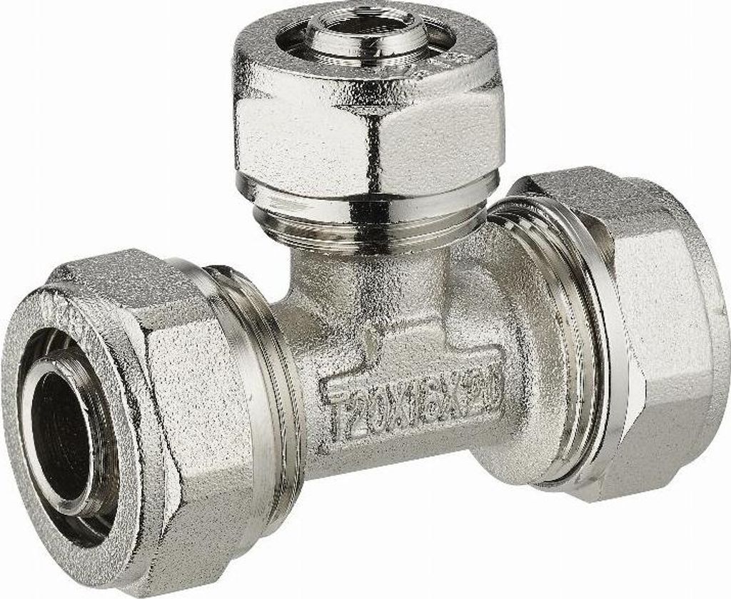 Reduziertes Kompressions-T-Stück für Mehrschichtrohr NOYON & THIEBAULT - Ø 20 mm Mittige Abzweigung Mehrschichtrohr - Ø 16 mm Pressring aus Ede...