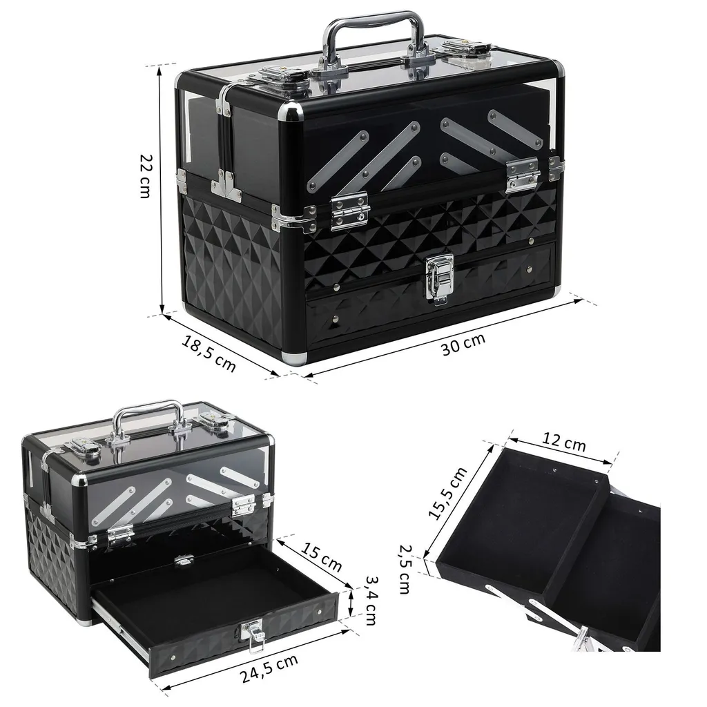 Coffre de Rangement Cosmétiques HOMCOM - Mallette Make-up Noir 30cm