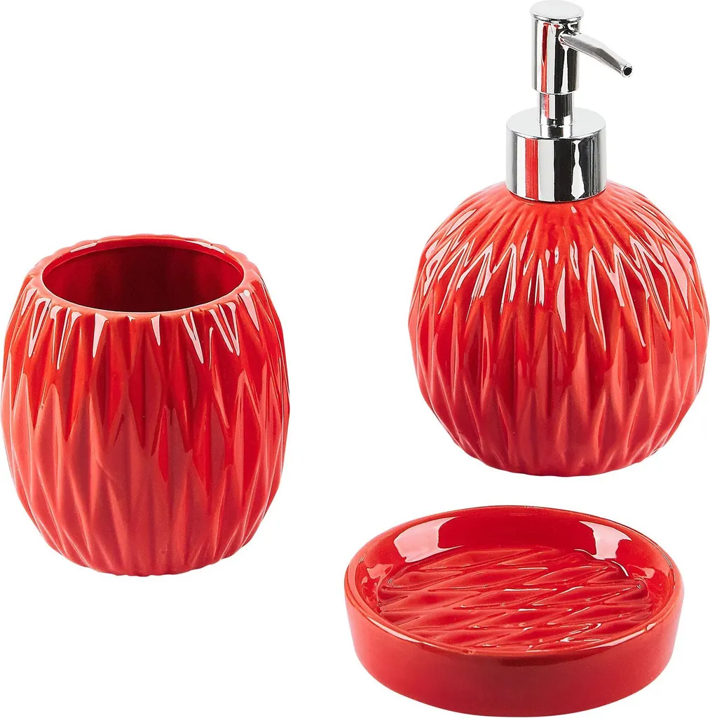 Set salle de bain 3 pièces en pierre naturelle rouge à motif structuré