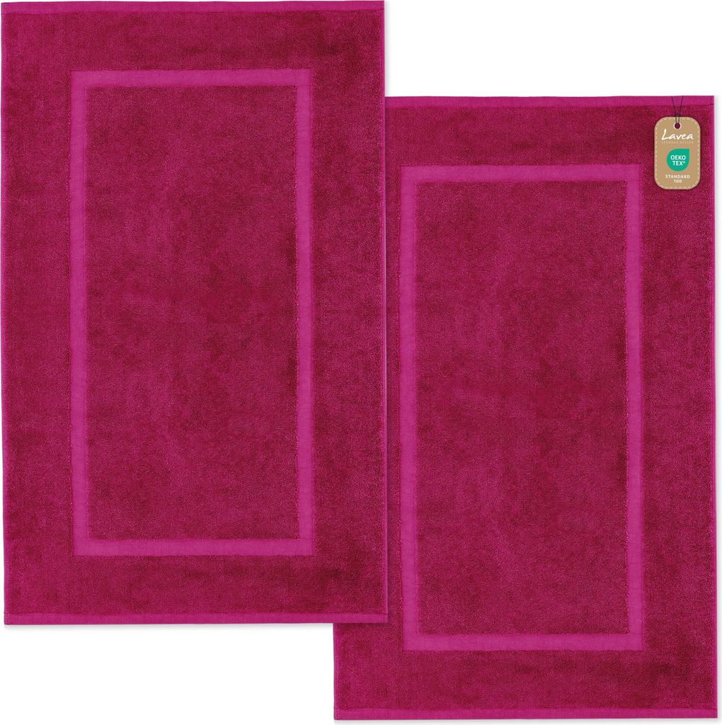Lavea 2er Set Badematte 50x80 cm – rutschfeste, Waschbare Badematten 100% Baumwolle, Frottierserie Elena – Saugstark, Strapazierfähig - Bord...