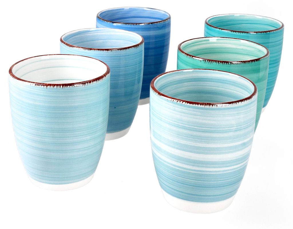6er Kaffeebecher Set Blue 300ml ohne Henkel Trinkbecher Tee Produktbild 