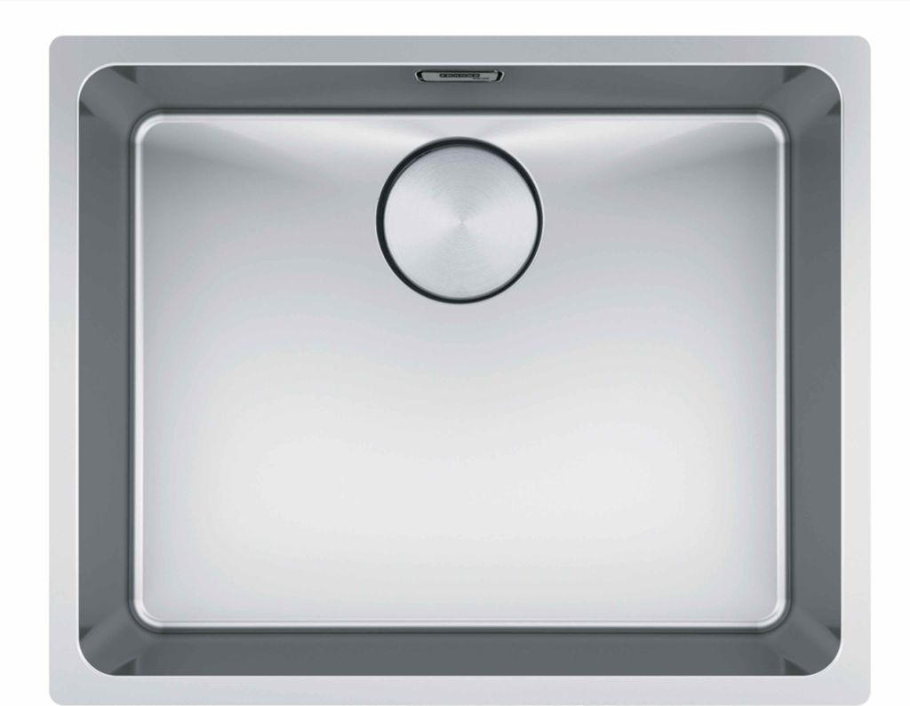 A top-down view of a stainless steel kitchen sink.