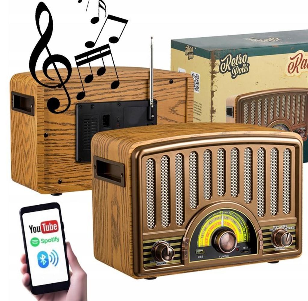 Retropolis Memphis Retro Radio Bluetooth FM AM SW USB microSD tragbar Netz- und Batteriebetrieb