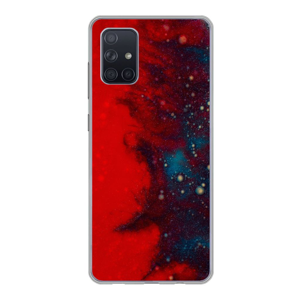 MuchoWow Handyhülle Schutzhülle Hülle für Samsung Galaxy A51 5G Tinte - abstrakt - rot - blau Silikon Softcase Handy Hülle - Abbildung