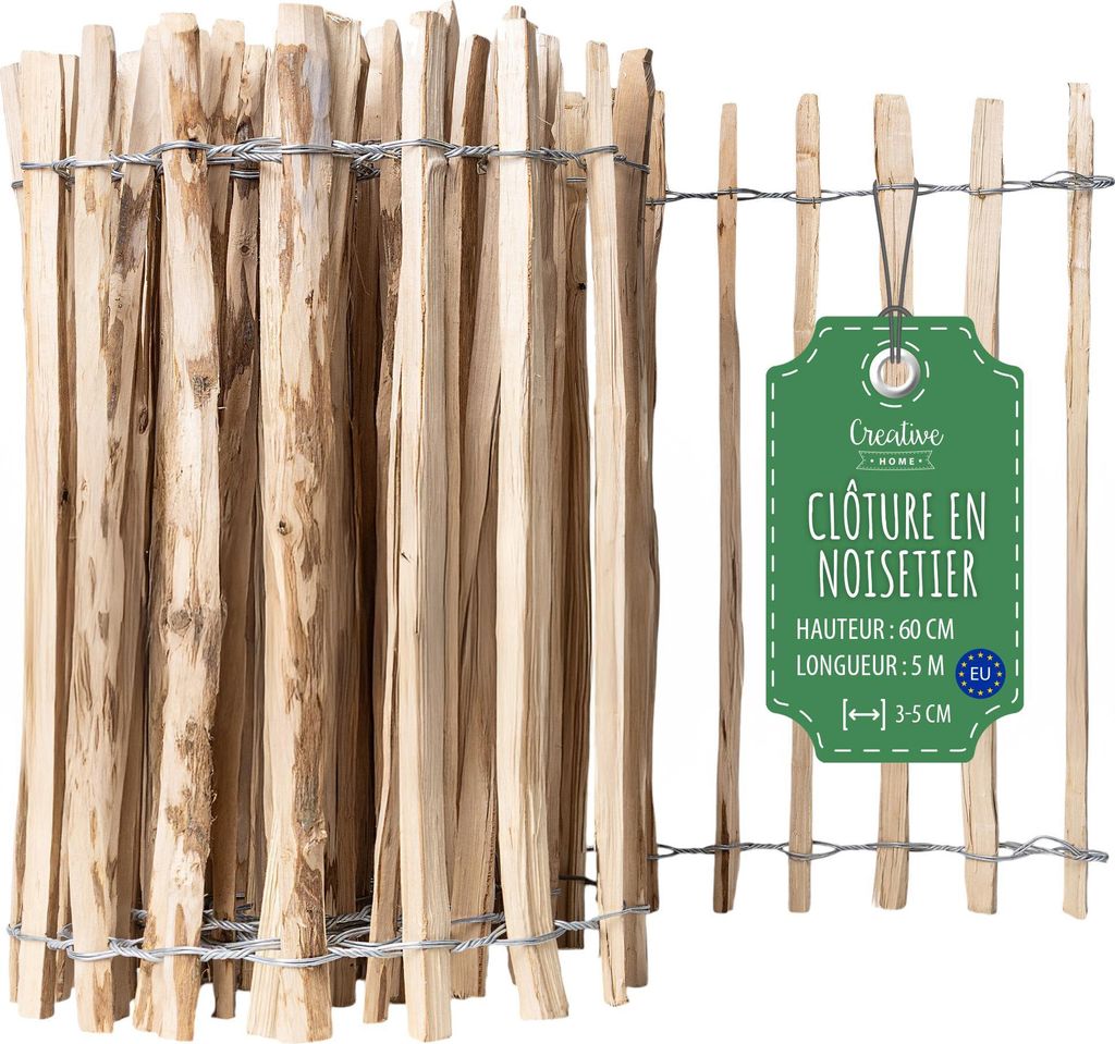 Creative Home Clôture en Bois de Noisetier - 60 cm x 5 m  Image du produit 