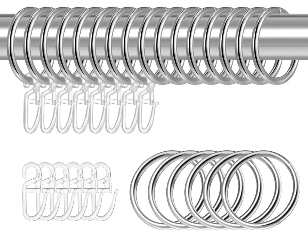 Lot de 22 Anneaux de Rideaux avec Crochets de Fixation Diamètre 30 mm