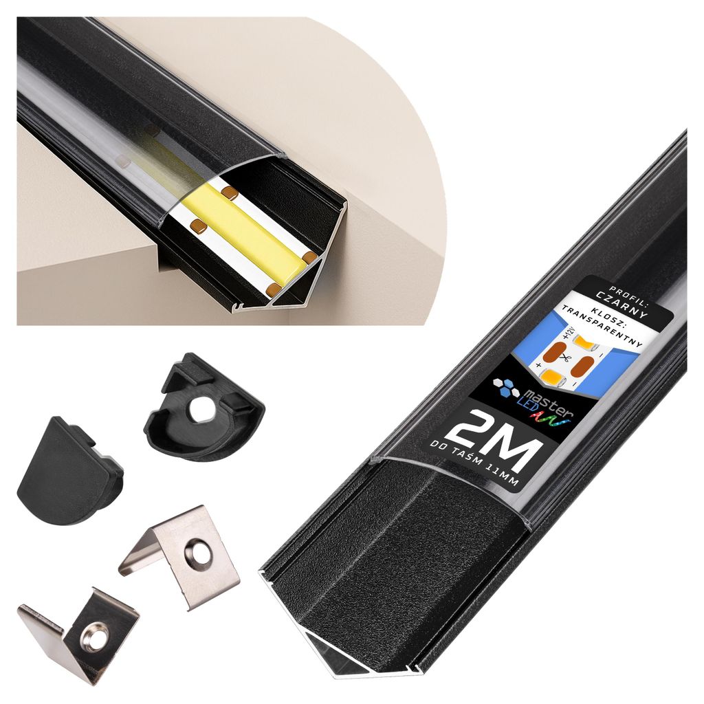MasterLED LED Eckleiste Schwarz 2m – Aluprofil V-Form – Set Produktbild 