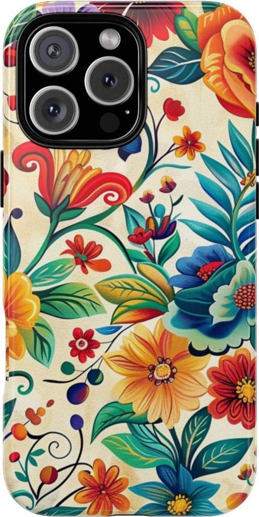 Lebhaftes Blumenmuster in bunten Farben – Hülle Kompatibel mit iPhone 16 Pro Max