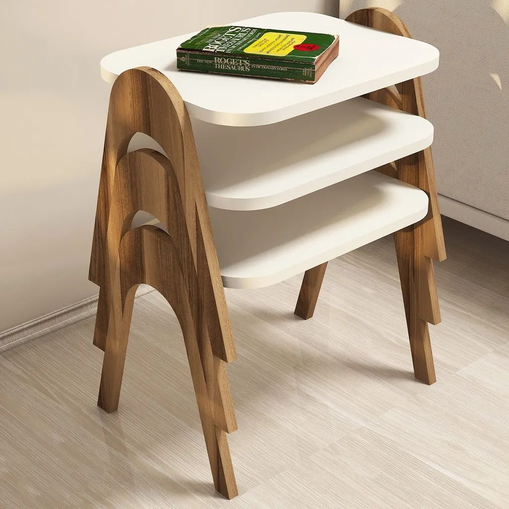 Petite Table Basse Robuste en Mélaminé Noyer et Crème Paris PRL 48