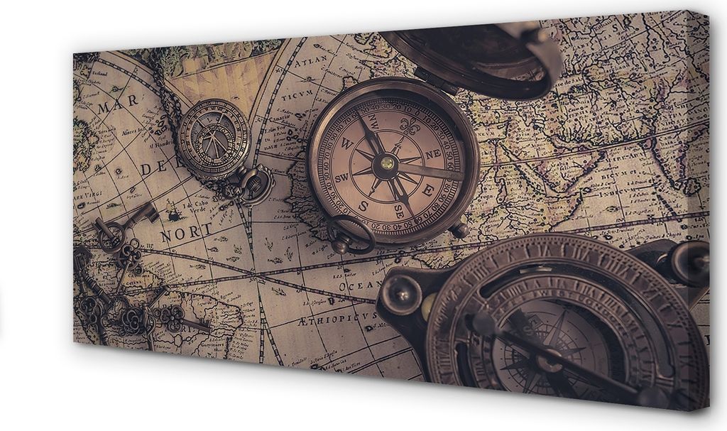 Leinwandbild 120x60 Wandkunst Kompass Karte