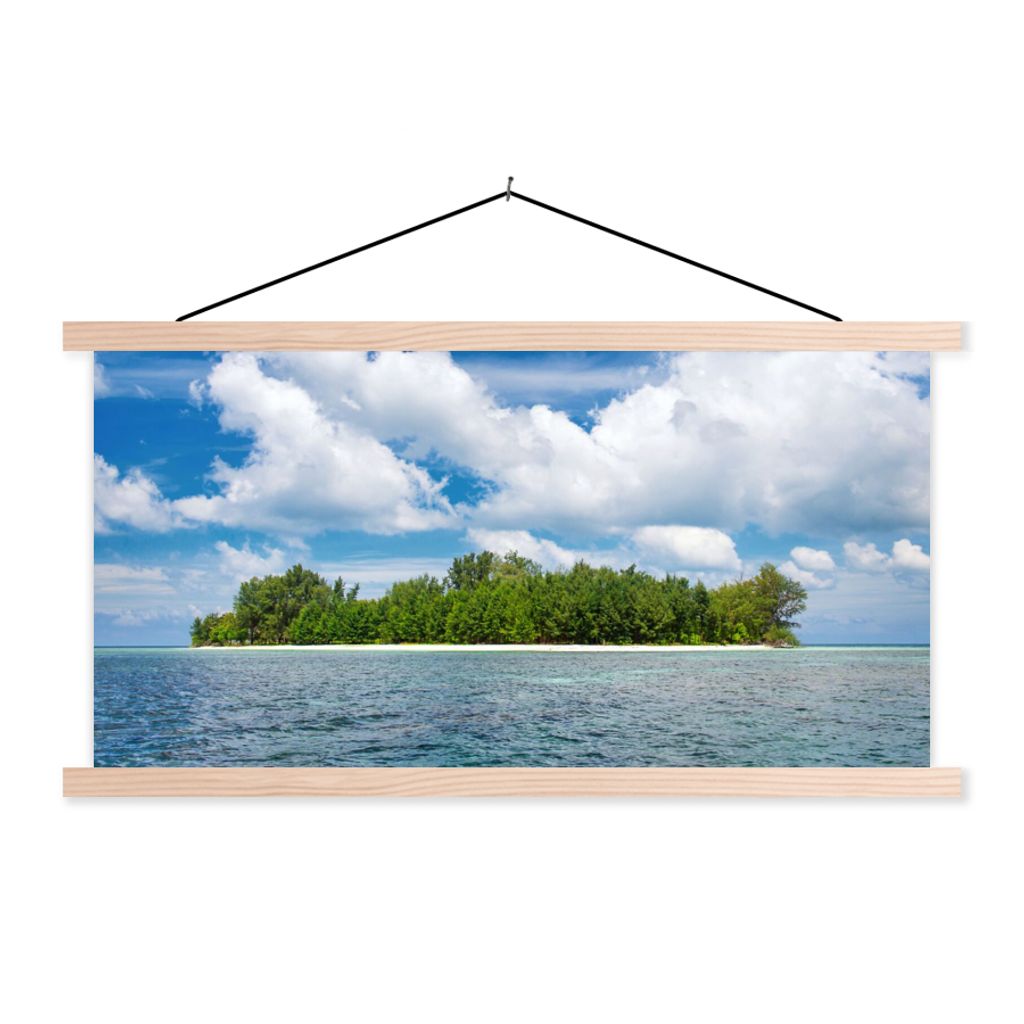 MuchoWow Textilposter Insel - Sommer - Tropisch 60x30 cm mit holzfarbenen Rahmen - Dekoration