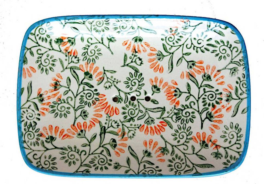 Keramik Seifenschale - Floral weiß/grün/orange