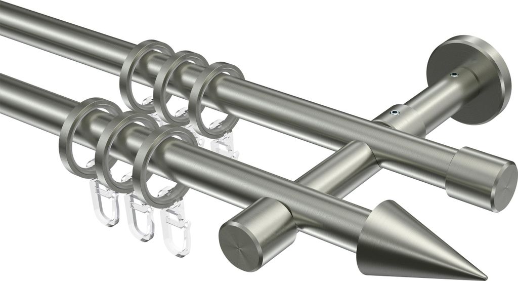 Interdeco Gardinenstange / Vorhangstange Edelstahl-Optik, Typ Sinux Scarano (Kegel), 16 mm Ø 2-läufig, 540 cm