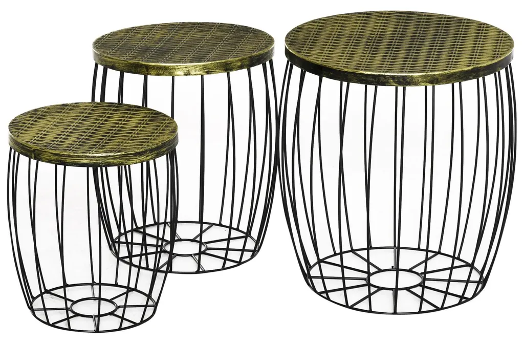 Set de 3 tables basses d'appoint pour terrasse en métal noir mat