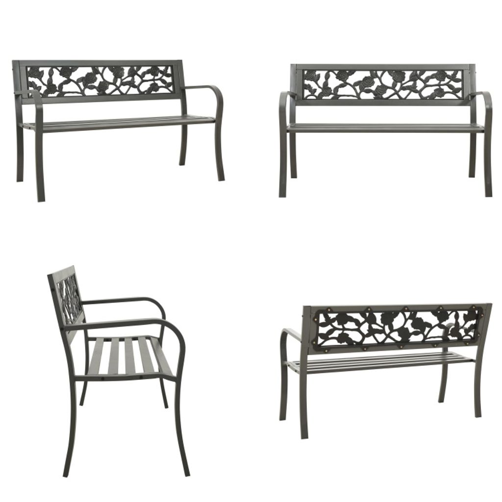 vidaXL Gartenbank 125 cm Stahl Grau - Gartenbank - Gartenbänke - Terassenbank - Terassenbänke