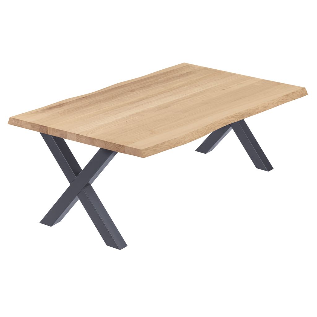 LAMO Manufaktur Esstisch Küchentisch Schreibtisch Couchtisch aus Massivholz, mit Baumkante 120x80x47cm (AxBxH), Design, Natur / Anthrazit, LWB-01-...