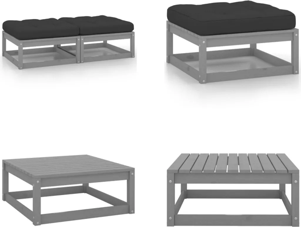 vidaXL Poggiapiedi da giardino con cuscino 2 pz. Legno di pino massiccio grigio - Poggiapiedi - Poggiapiedi - Panca per piedi - Poggiapiedi