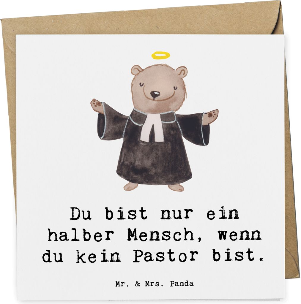 Mr. & Mrs. Panda Glückwunschkarte Pastor Herz - Weiß - Geschenk, Klappkarte, faltkarte, Lustig, doppelkarte, Theologe, Kirche, Spruch, Grußkarte...