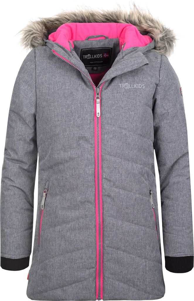 Trollkids Mädchen Lifjell Wasserabweisende Winddichte Ski Jacke Winterjacke, Grau/Magenta, Größe 104