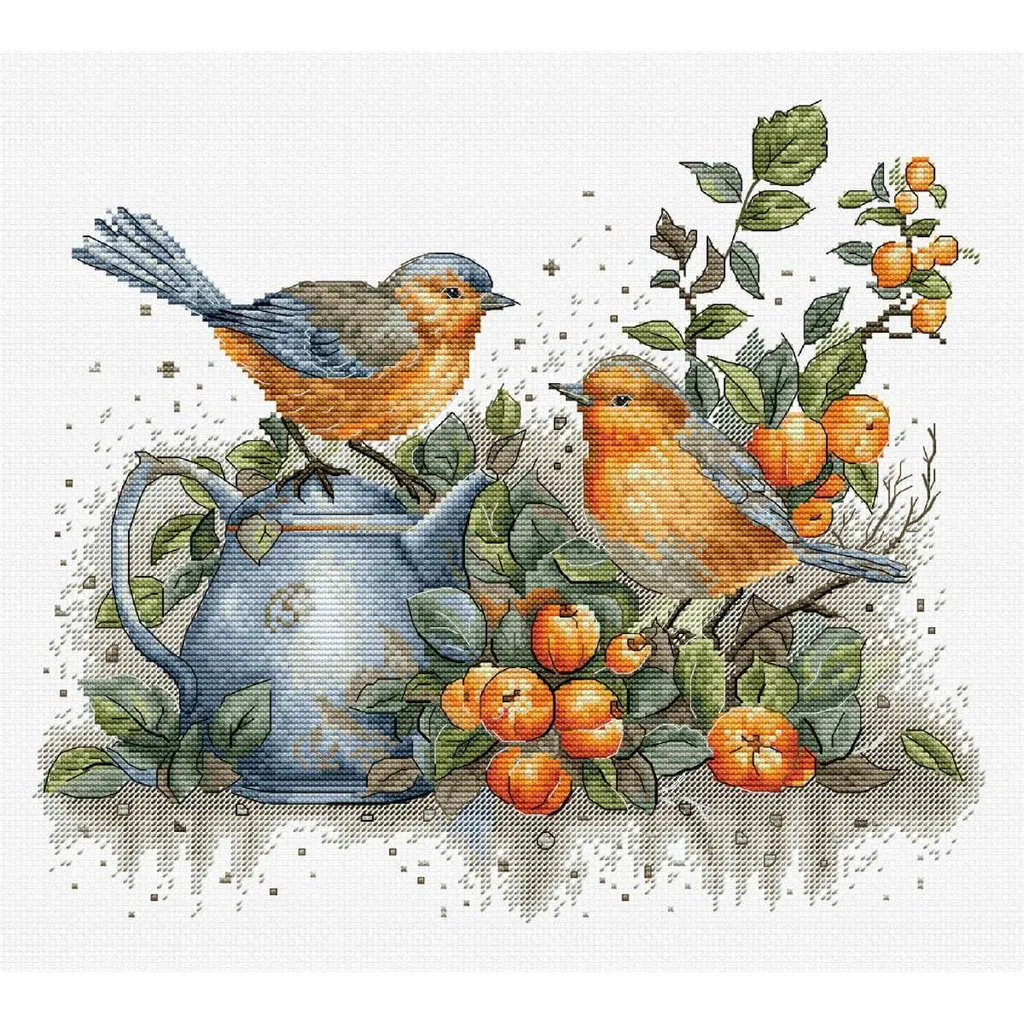 Kit de broderie aux points comptés - Motif oiseaux et nature 26x23cm