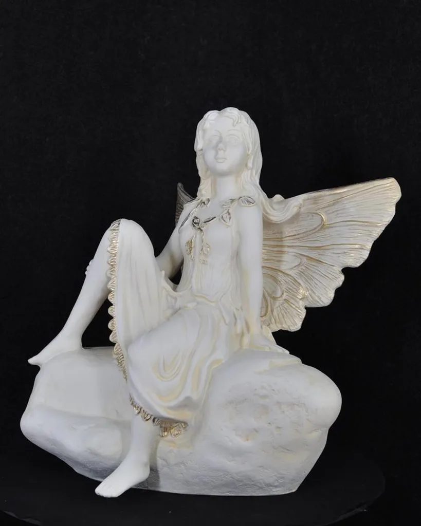 Grande Statue Elfe Engel en Pierre 62cm pour Décoration de Jardin P0671
