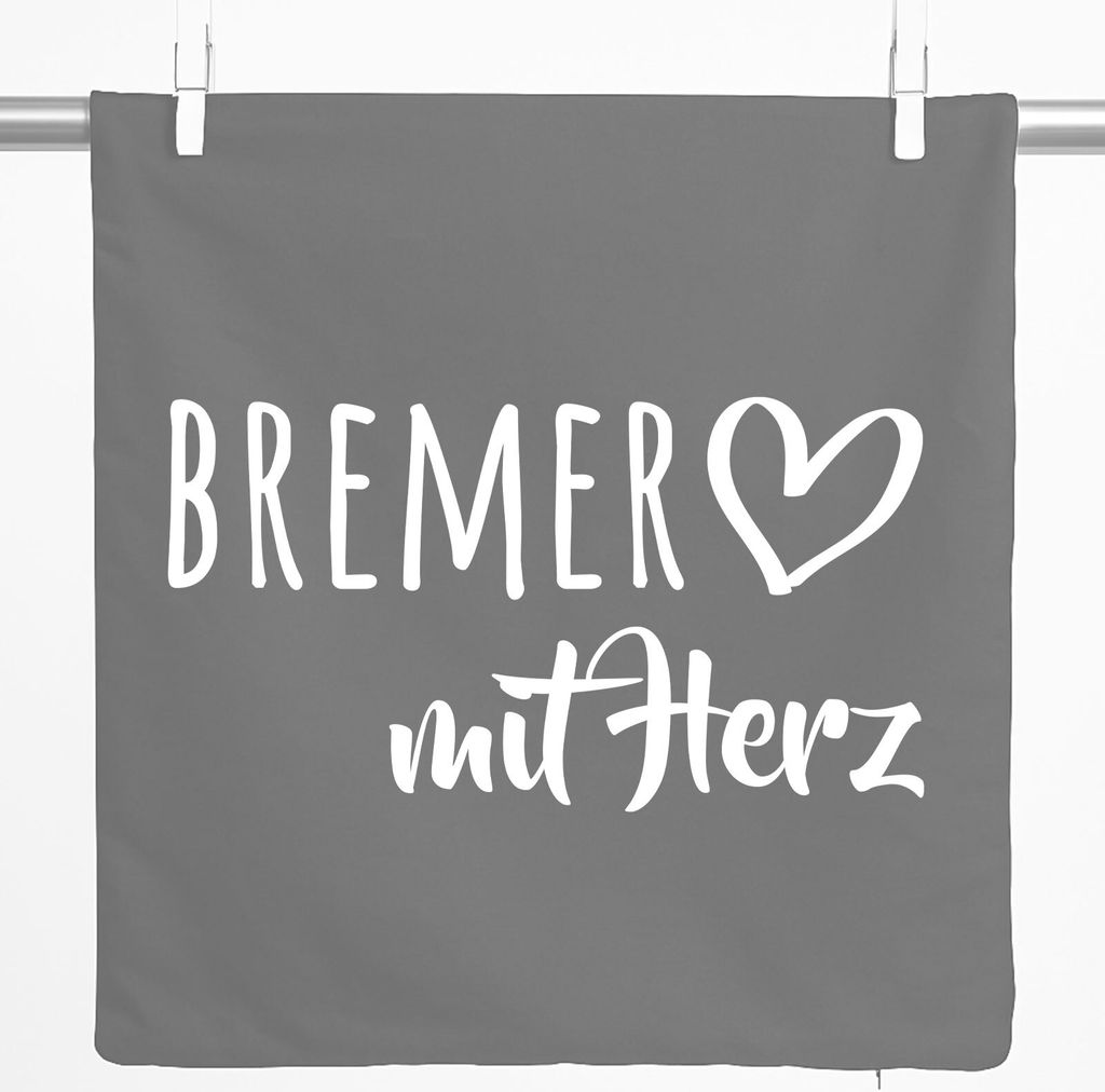 Huuraa Kissenbezug Bremer mit Herz 40x40cm Steel Grey Baumwolle Dekokissenbezug Geschenkidee