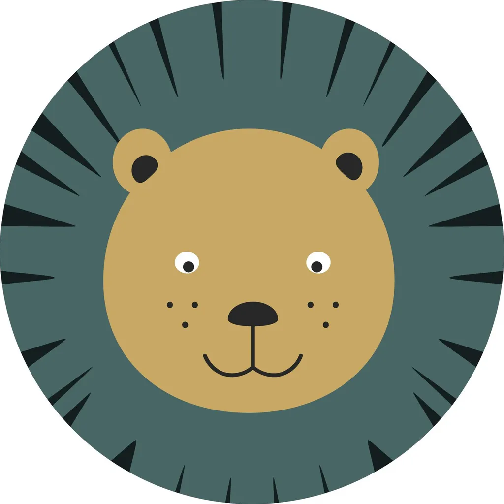 ESTAhome fotomurale autoadhesivo tondo teste animali blu petrolio e giallo ocra Ø 70 cm