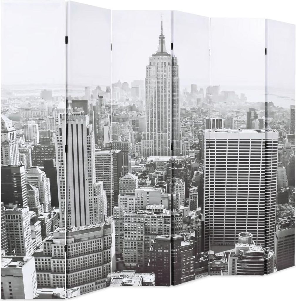vidaXL Raumteiler klappbar 228 x 170 cm New York bei Tag Schwarz-Weiß